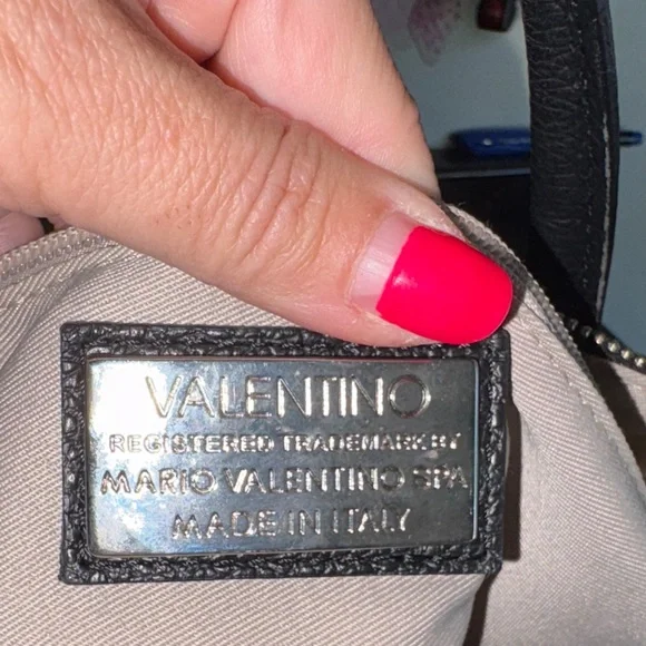 Valentino By Mario Valentino Black Textured Satchel with studs. - Picture 10 of 12